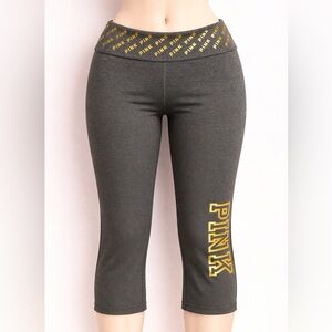 PINK Victoria's Secret Charcoal Leggings with Gold Logo Waistband